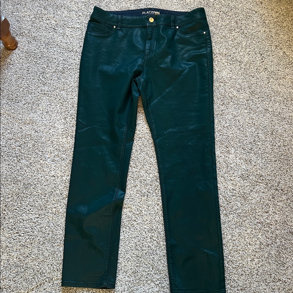 Chico's Dark Green Wax Coated Jeans